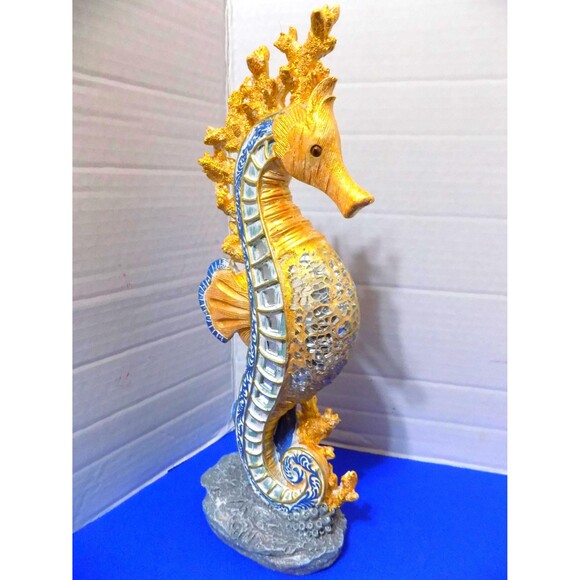 NEW Fancy Sea Horse Figurine Sculpture Nautical Fish Seahorse Mirror Inlays - Picture 5 of 7
